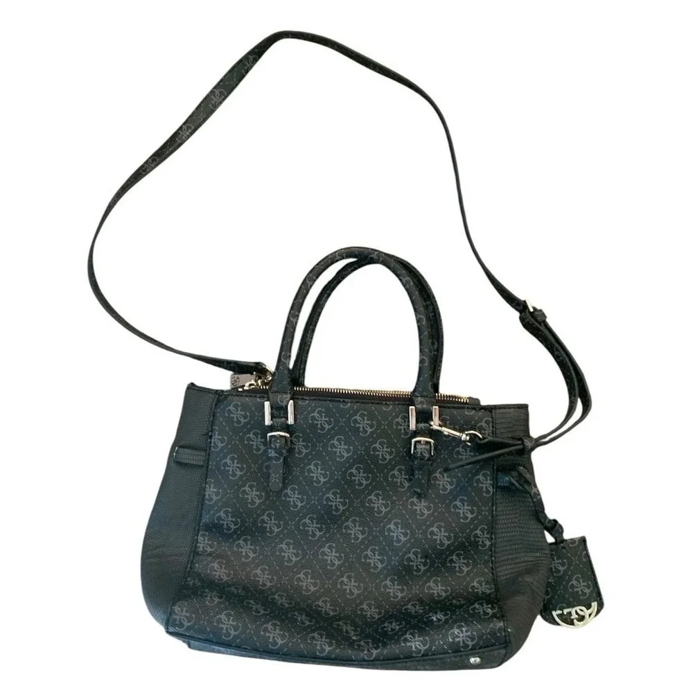 Guess Satchel Crossbody Bag Womens Medium Black Logo Monogram Y2K Chic